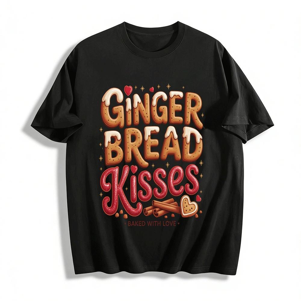Gingerbread Kisses Baked With Love Festive Graphic Tee Pure cotton T-shirt XXS