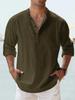 New Cotton Hemp Shirt Loose Men's Casual Shirt Lightweight Long Sleeve Henry Beach Shirt Hawaii T-shirt Large Men's Street Wear