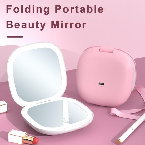 Travel Makeup Mirror 3-color LED Double-sided 5X/10X Magnifying Dimmable Touch Portable Handheld Women Girls Foldable Vanity Mirror