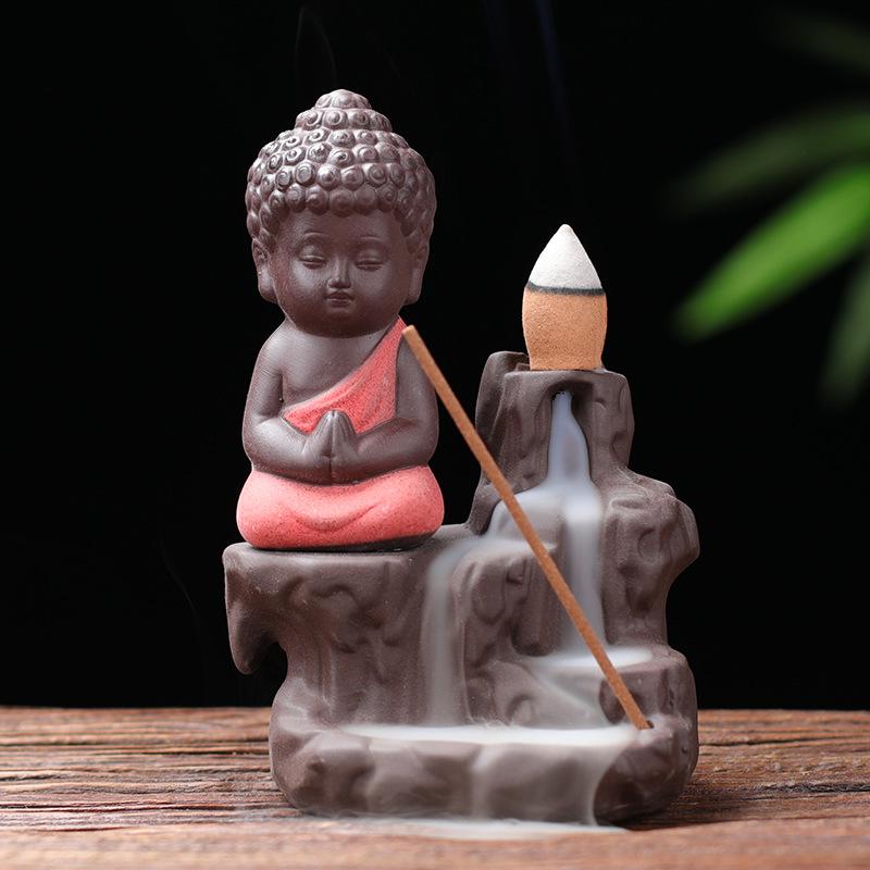 Purple Clay Monk Backflow Incense Burner: High Mountain Waterfall Design for Home or Office Decor