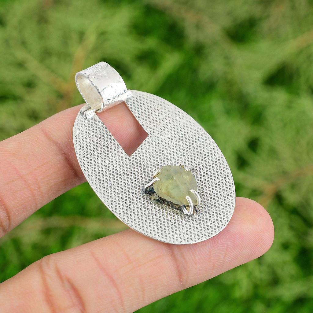 Daughters Day Deal 925 Silver Natural Green Amethyst Rough Wife Pendant Jewelry