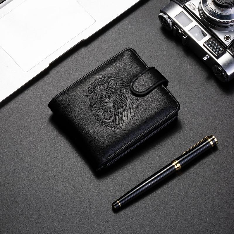 New Men's Wallet, Retro Business Card Bag, Multi-card Position, Large-capacity Change Bag, Embossed Lion Head Horizontal Model
