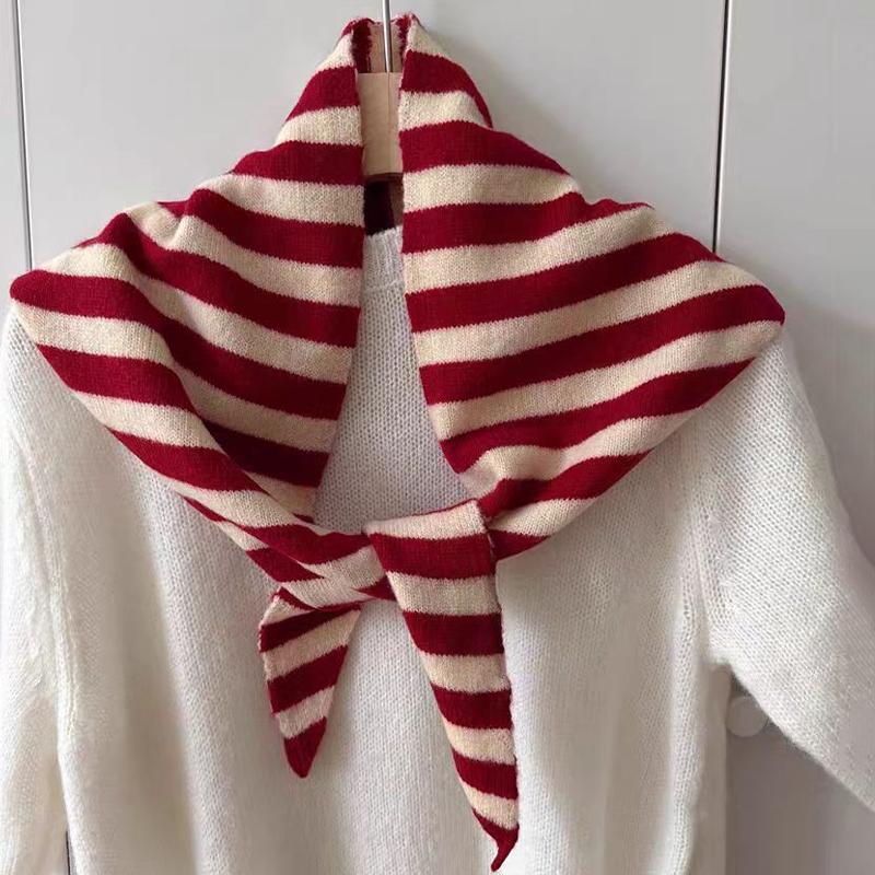 Autumn And Winter Warm Knitted Striped Headscarf Women'S Neck Protection Triangle Scarf