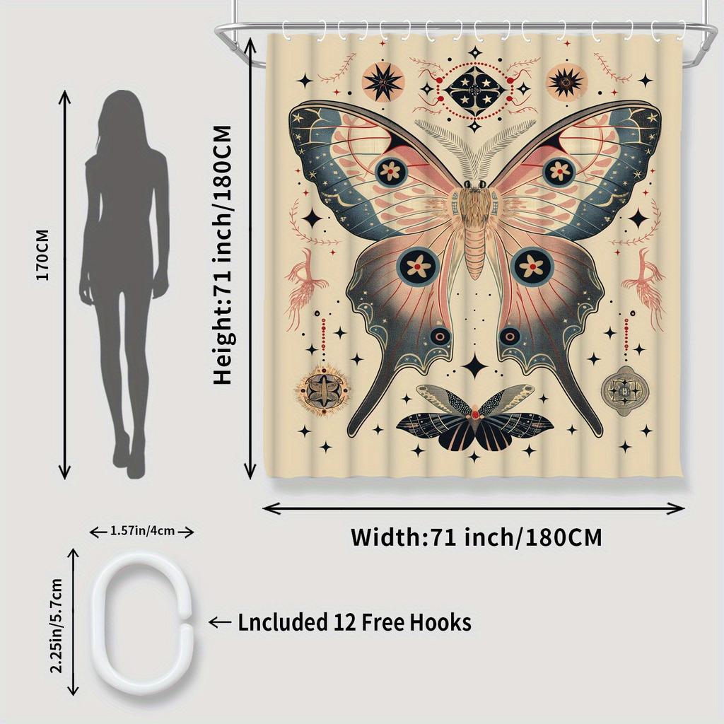 Mystical Deer with Butterfly Antlers Shower Curtain - Water-Resistant Fabric for Bathroom - Ideal for Fantasy