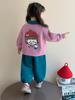 2025 Girls' Korean Style Autumn Two-Piece: Color Block Sweatshirt & Green Pants Set