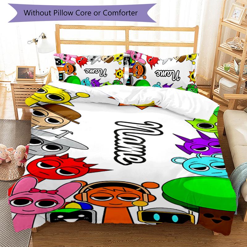 3pcs Custom Name Game Sprunki Bedding Set Duvet Cover Closure Includes 1 Duvet Cover & 2 Pillowcases for All Seasons Bedroom Decor