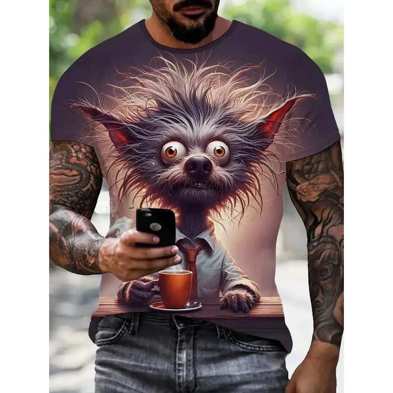 Summer Funny Cartoon Animal Print Casual Short Sleeve Pullover Fashion Outdoor Men's T-shirts