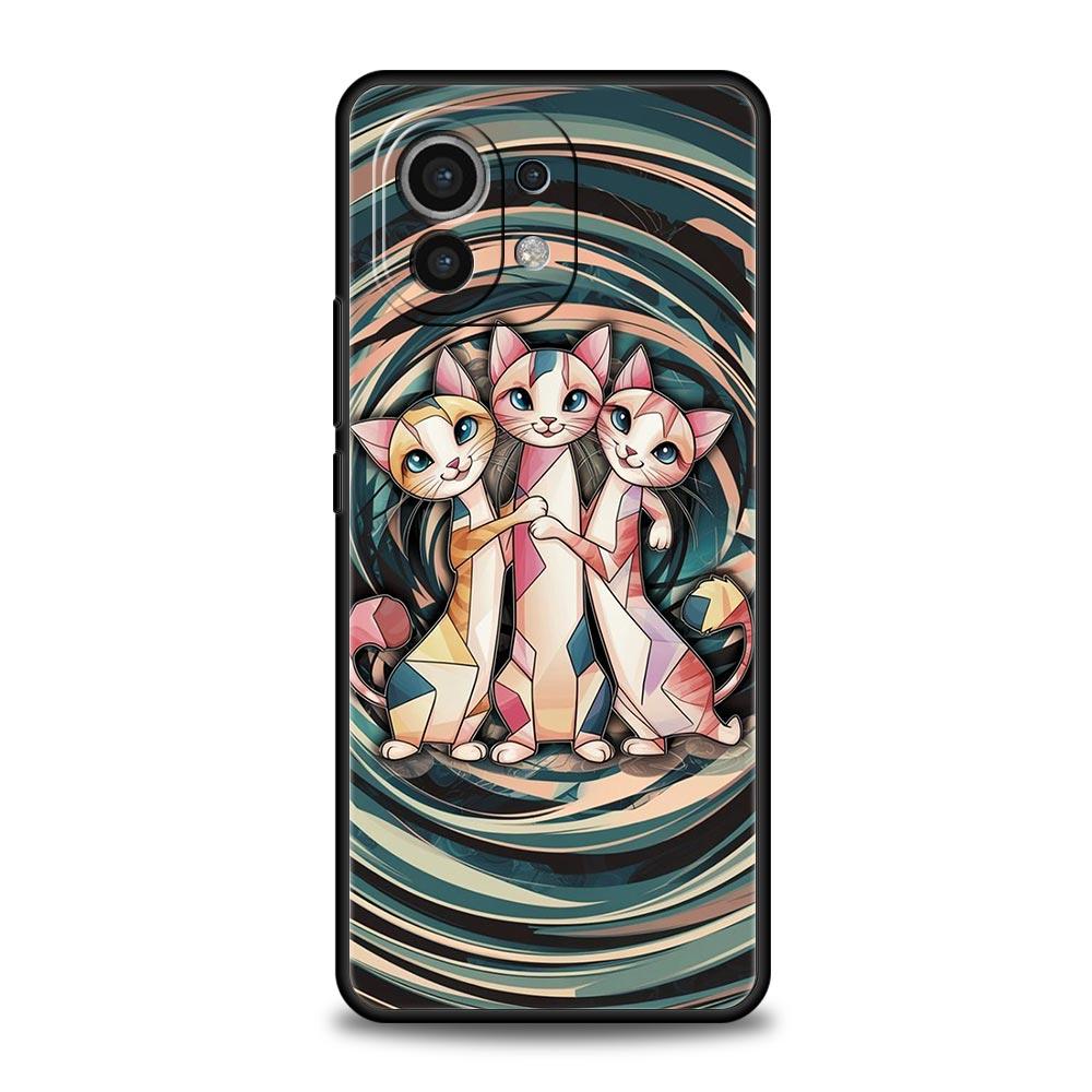 Colorful Cat Design Phone Case Cover for Xiaomi Mi 17 15 14 13 12 11 Ultra 15T 14T 13T 12T 11T Pro Lite 5G Soft TPU Shell Fundas