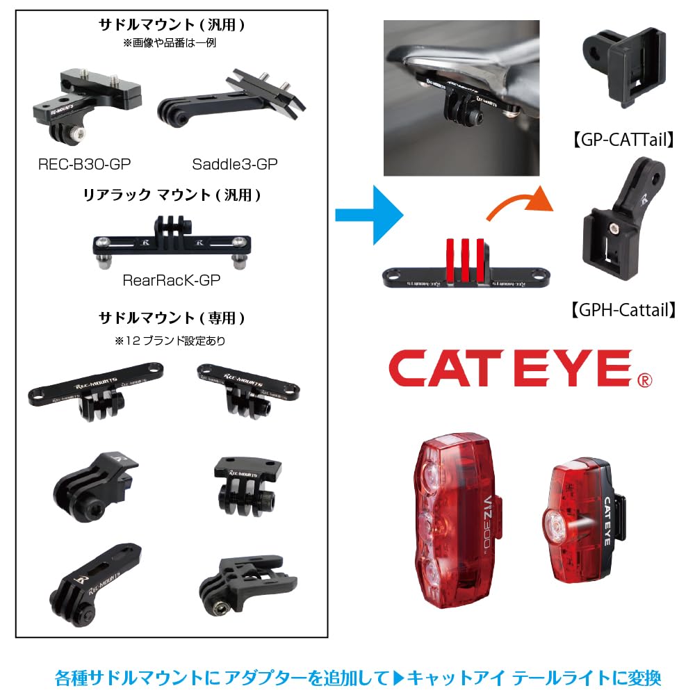 Safety Light Adapter for GoPro Interface to CATEYE This safety light adapter converts GoPro mounts and adapters into CATEYE safety [REC MOUNT]