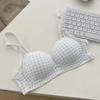 Sweet Underwear Women's Lace Edge Plaid Small Breasts Gathered Without Steel Rim Student Thin Breathable Anti-sagging Girl Bra