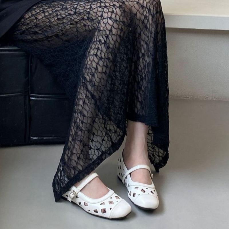 Fashion Fashion Round Toe Buckle Ballet Flats Women Comfortable Shallow Hollow Mary Jane Shoes Concise Non-Slip Brand Designer Shoes
