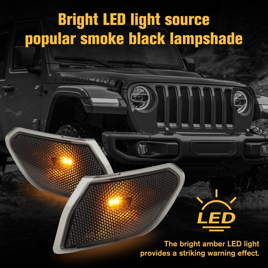 LitMiRaCle LED Seitenmarkierungsleuchte mit Rauchglas für Jeep Wrangler JL & Gladiator JT