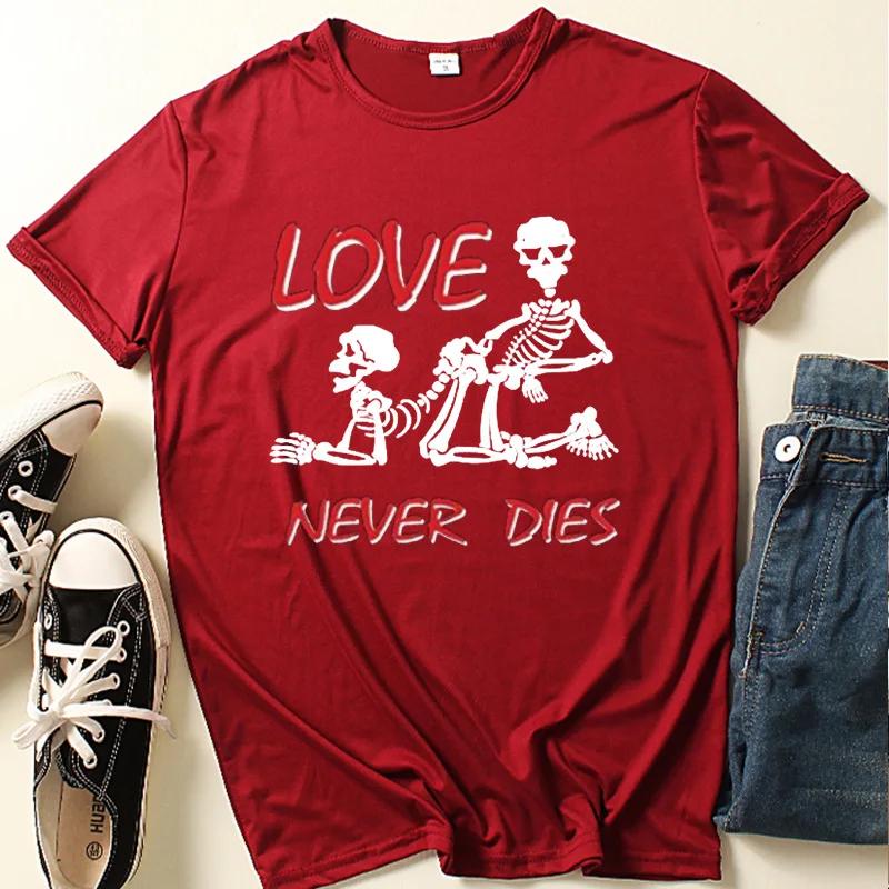 Love Never Die Skull Print T Shirt Women Short Sleeve O Neck Loose Tshirt Summer Women Causal Tee Shirt Tops Camisetas Mujer