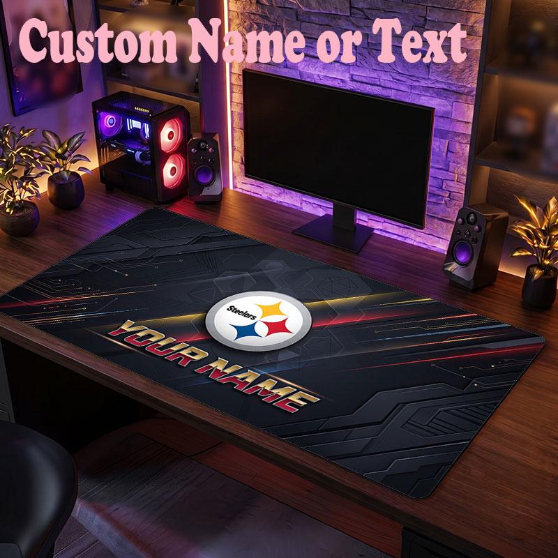 Pittsburgh Steelers Customized Name Text Mouse Pad, Large Desk Mouse Mat Personalized Home Office Present