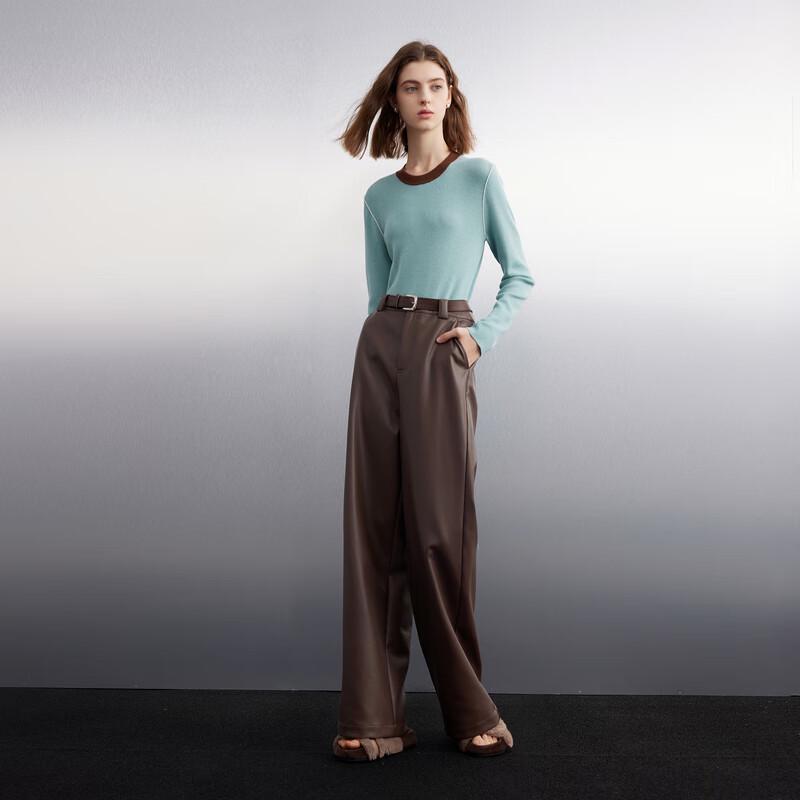 Sancai Women's 2025 Winter Contrast Round Neck Knit Sweater