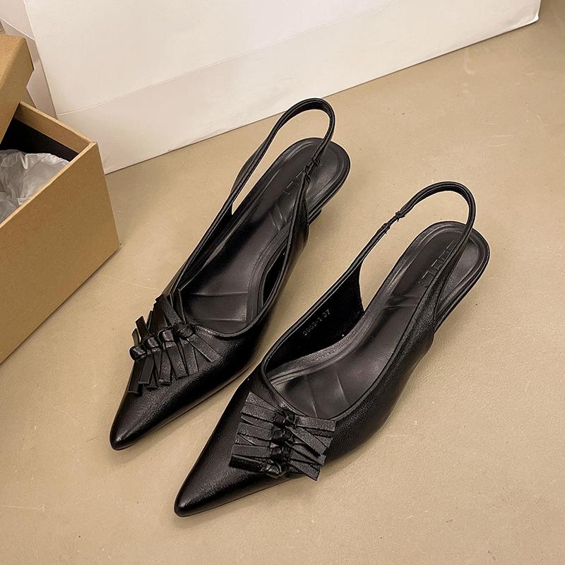 Black High Heels French Bag Head Sandals Fairy Shoes 2025 New Spring and Summer Temperament Socialite Pointed Single Shoes