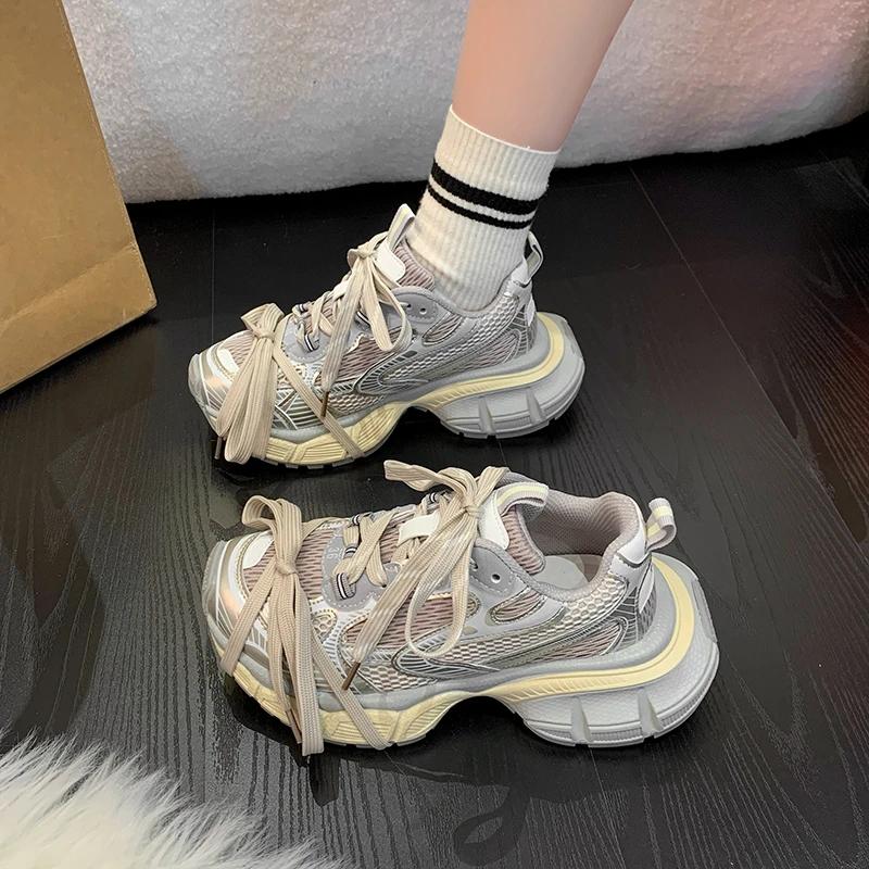 Modedesigner Mode Freizeit-Sneaker Damen Klobiger Absatz Plateau Mischfarbe Erhöhende Sneaker Tennis Damen Sportschuhe Neu 2025