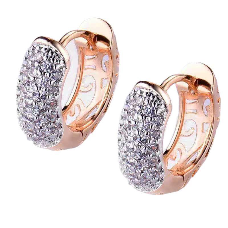 Chenrui Rose Gold Hollow Copper Earrings with White Diamond Inlay, Simple Pastoral Style