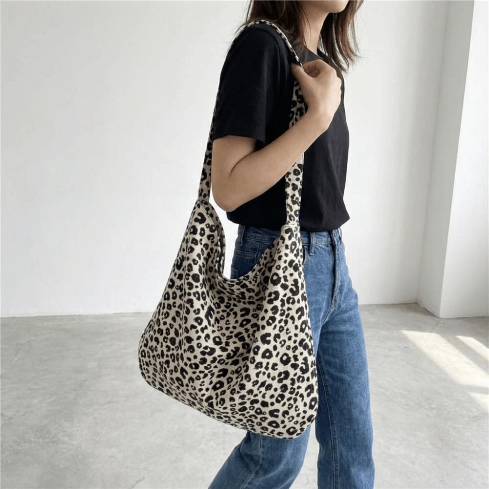 Printed Leopard Print Handbag Korean Style Canvas Shoulder Bag Portable Canvas Crossbody Bag Class