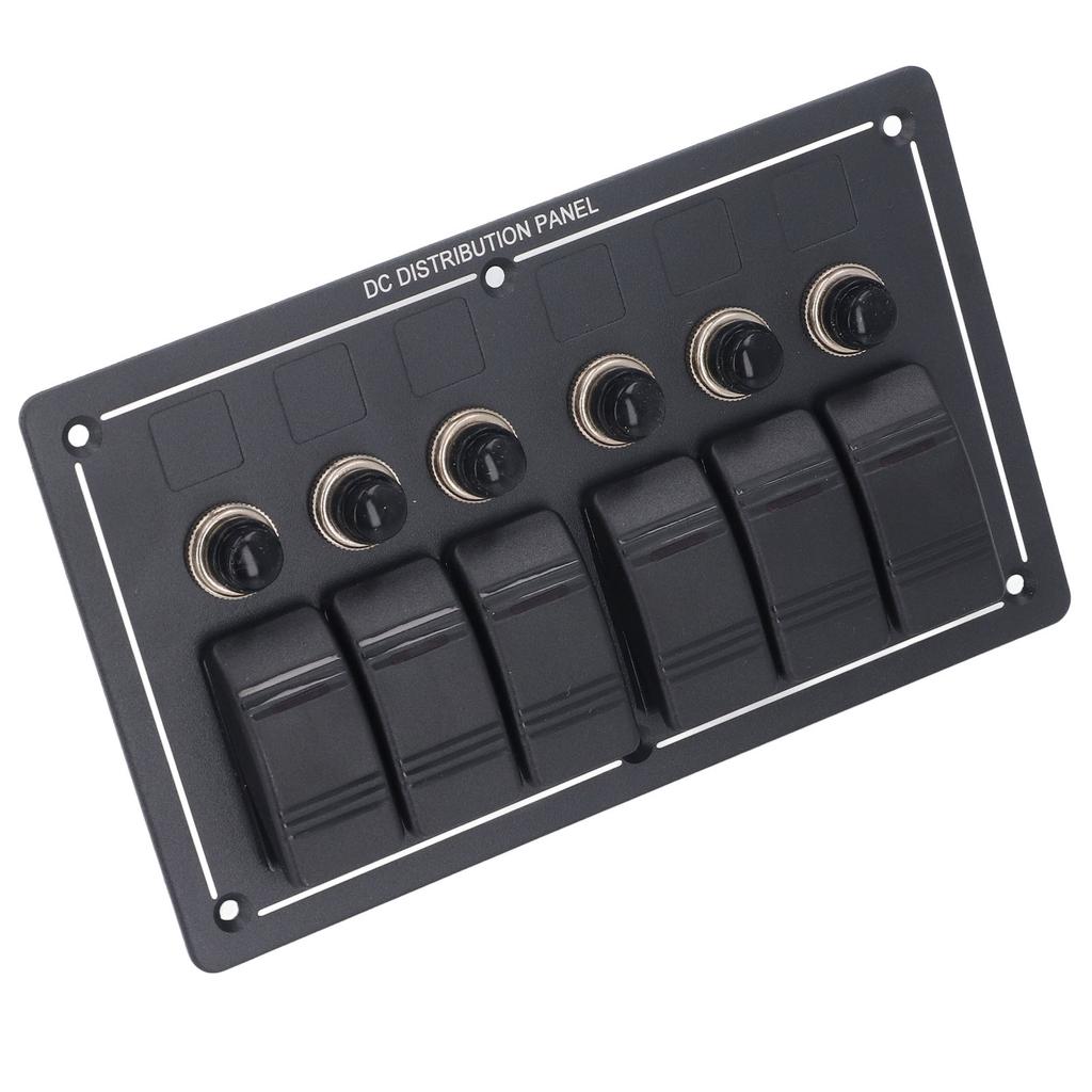 Rocker Switch Panel 12V 6 Gang LED DC Power Distribution Overload Protector 3x5A 2x10A 1x15A for