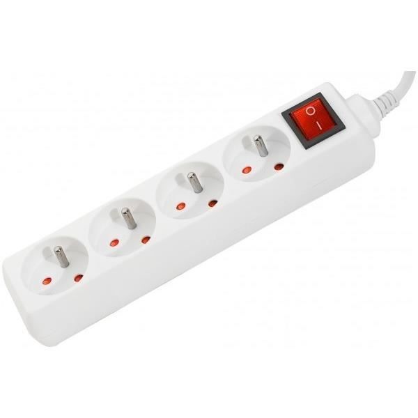 

Multiprise - Blanche - 4 prises - Interrupteur - 0,80 m - Intérieur - Plastique