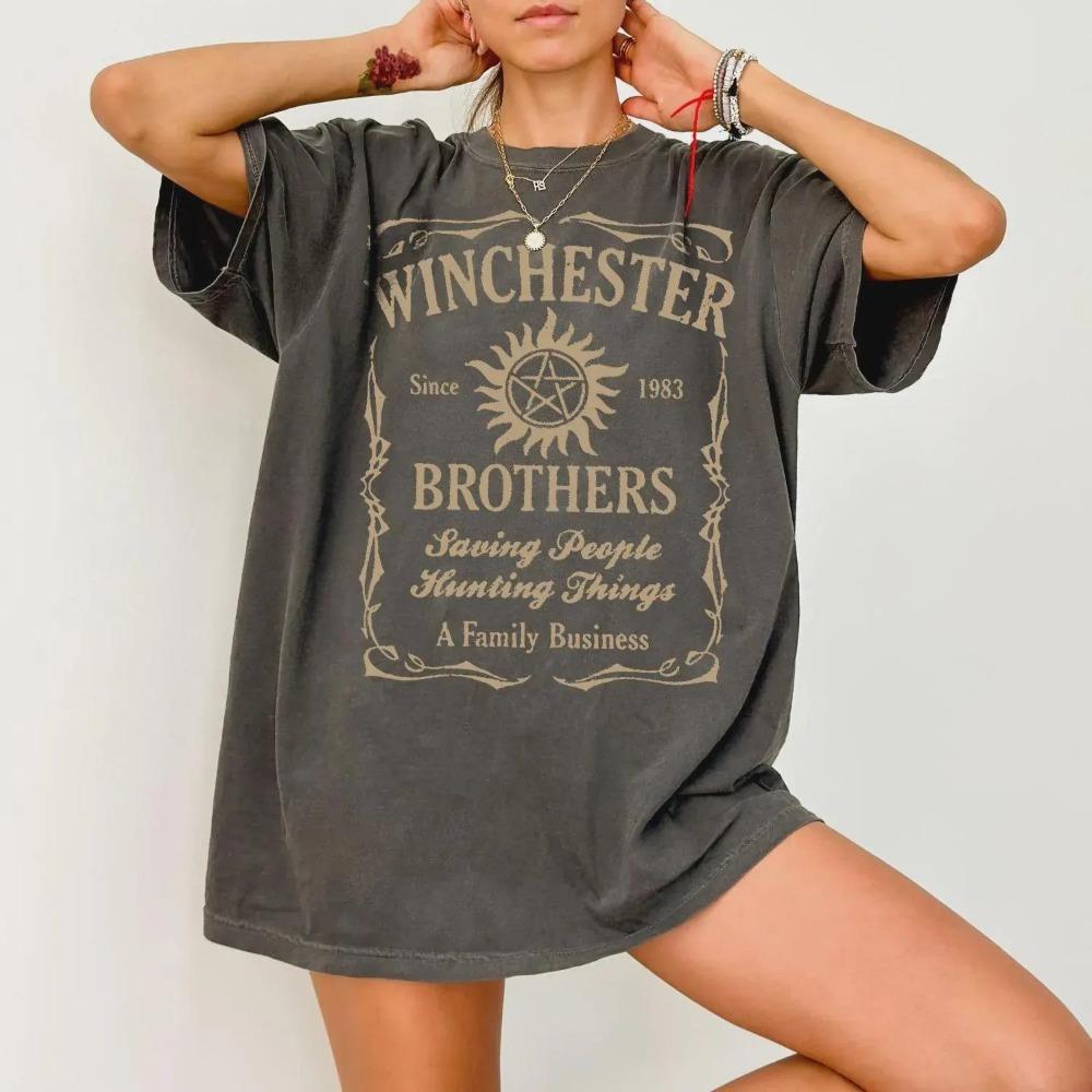 Plus Size Women s Supernatural Winchester Brothers T-Shirt Breathable Stylish Versatile Street Style Oversized M