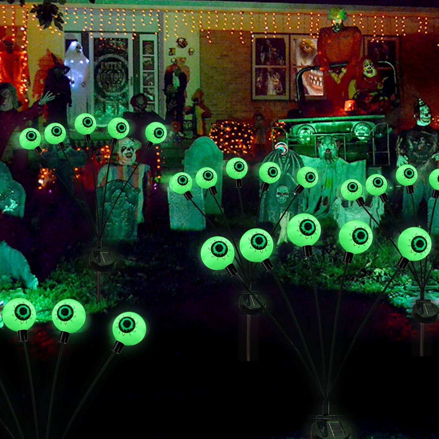 

Ослепительно яркие украшения на Хэллоуин, 2 упаковки, состоящие из 8 ламп, солнечные светильники для дорожек, украшение сада