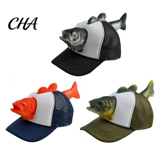 Divertenti Regali Scherzo per le Feste Cappello a Forma di Pesce Persico, Cappellino Novità Realistico 3D, Regolabile Traspirante in Rete per Adulti, Cappellino da Escursionismo Campeggio Sole, Pesca Divertente