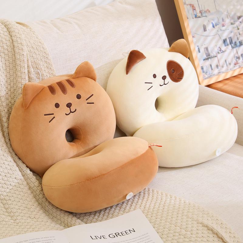 Cartoon Cat Neck Pillow: Folding Nap & Backrest Plush Doll for Office & Classroom