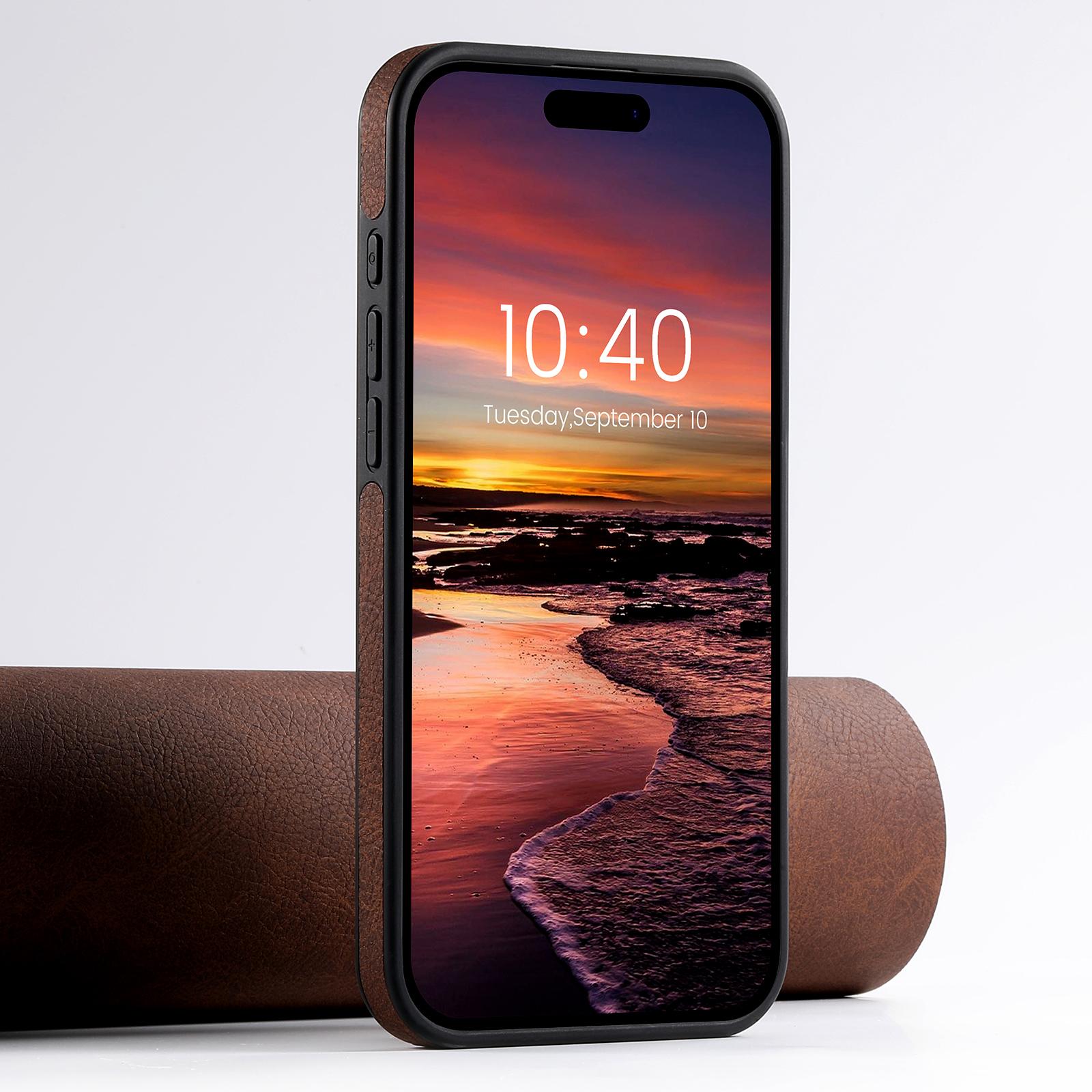 

SUTENI G2 For iPhone 16 Pro Magnetic Case Kickstand Litchi Texture Leather+TPU Cover Brown