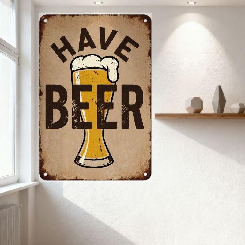 Vintage 'Have Beer' Metal Tin Sign with Rust Edge Retro Pub Style Wall Decor for Bar Cafe Man Cave Home Art Decoration