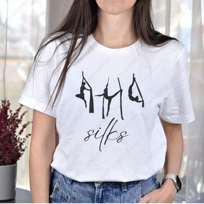 

Silks Aerials Comfortable Cotton TShirt Stylized Circus Vibe Minimalist Classy Elegant Modern Graphic Tops Retro Women Clothes S