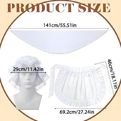 White Mobs Caps Ruffle Maid Waitress Apron Colonial Costume Set Pioneers Girls Costume Accessories for Maid Revolutionary