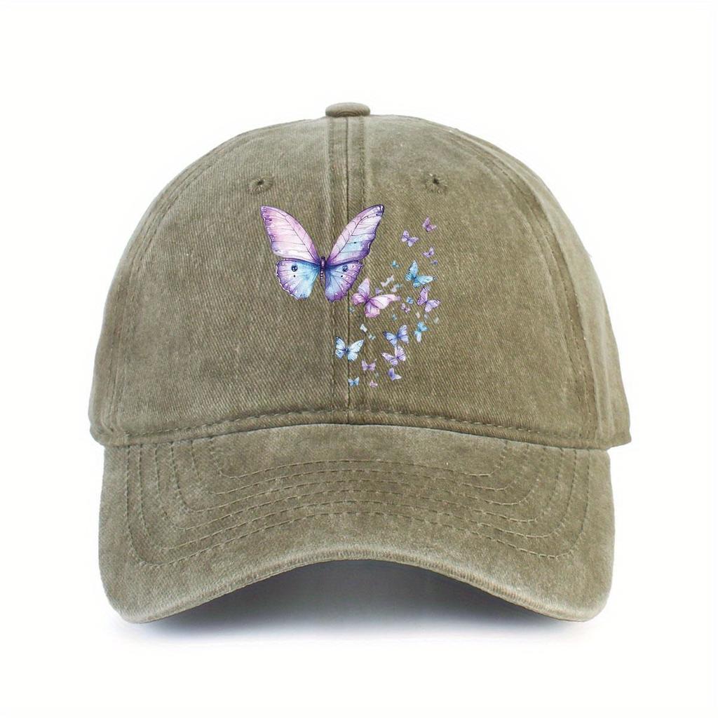 Butterfly Print Washed Baseball Cap Unisex Casual Polyester Adjustable Sun Protection Outdoor Baseball Hat