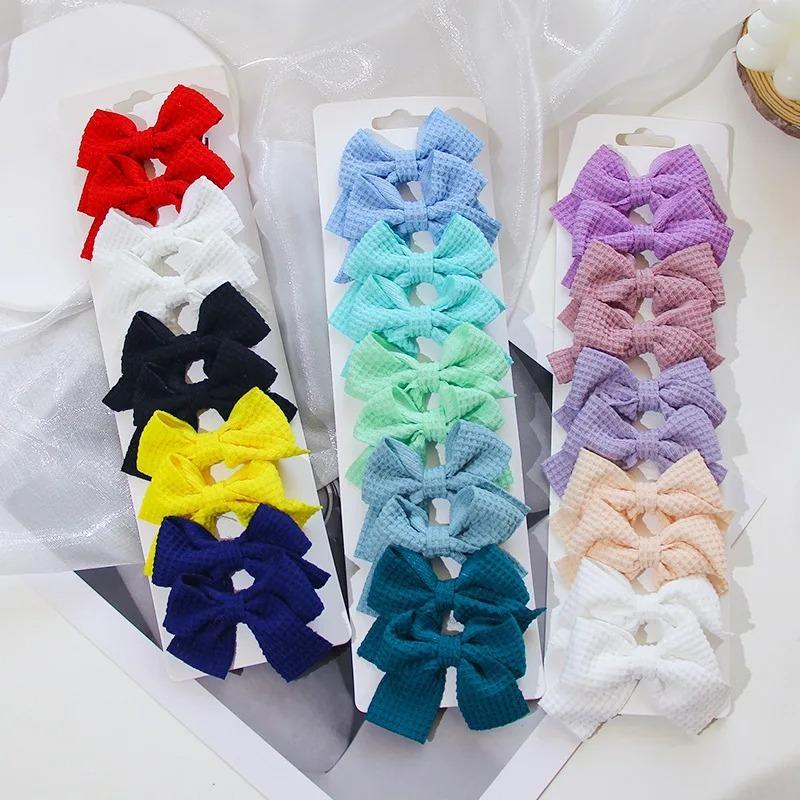 6/10Pcs Sweet Cute Solid Ribbon Bowknot Hair Clips for Baby Girls Handmade Bows Hairpins Barrettes Headwear Kids Hair Accessories