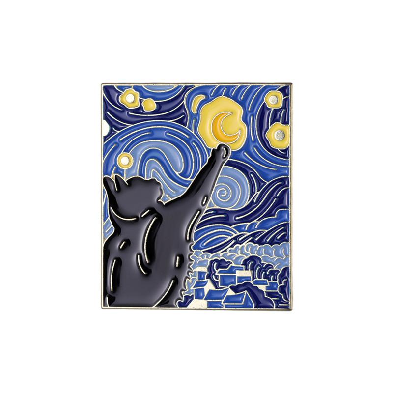 Alloy Stylishly Unique Brooch With Playful Cartoon Characters And Starry Sky Theme
