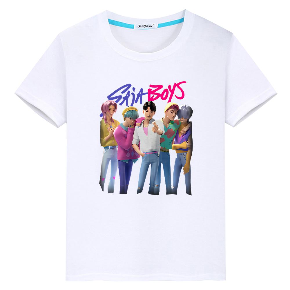 Saja Boys Print 100%Cotton T Shirt for Kids Boy 10year  Anime Short Kpop Demon Hunters  Kawaii Tees Cute Tops Y2k Girls Clothes