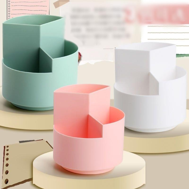360 Degree Rotating Desktop Organizer Multi Functional Plastic Storage Box With Partition Design For Work and Study