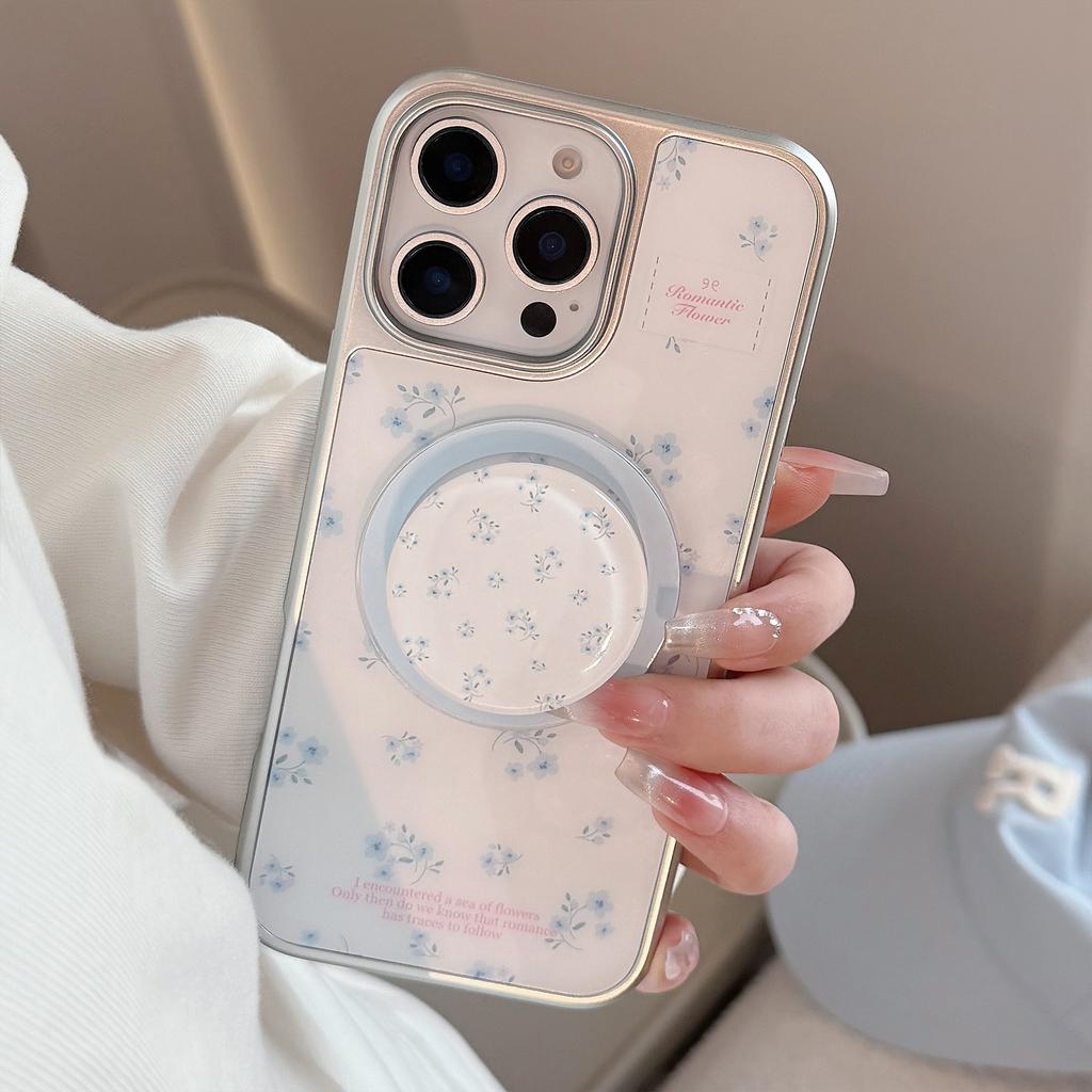 Fresh and suitable for Apple products17promax Phone case iphone16Electroplating13Magnetic Attraction14Little Blue Flower Stand12Hard
