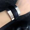 Silver Exaggerated Metal Bangle Armlet Women Open Bangle Belt Buckle Leather Bracelet  Daily