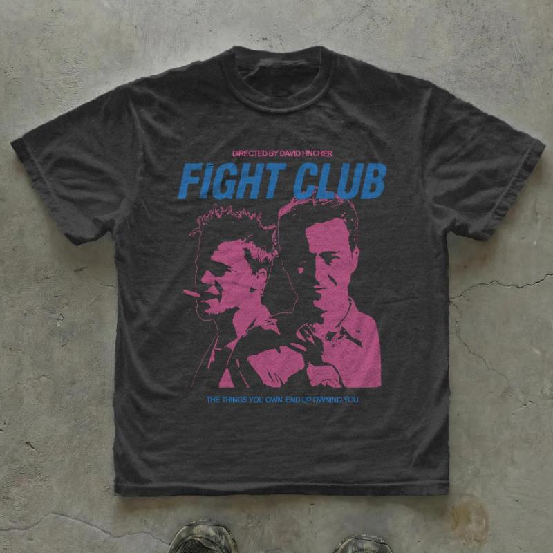 Fight Club T-Shirt, Retro Movie Art Tee, David Fincher Cult Film, Vaporwave Style, Minimalist Tyler Durden Graphic M