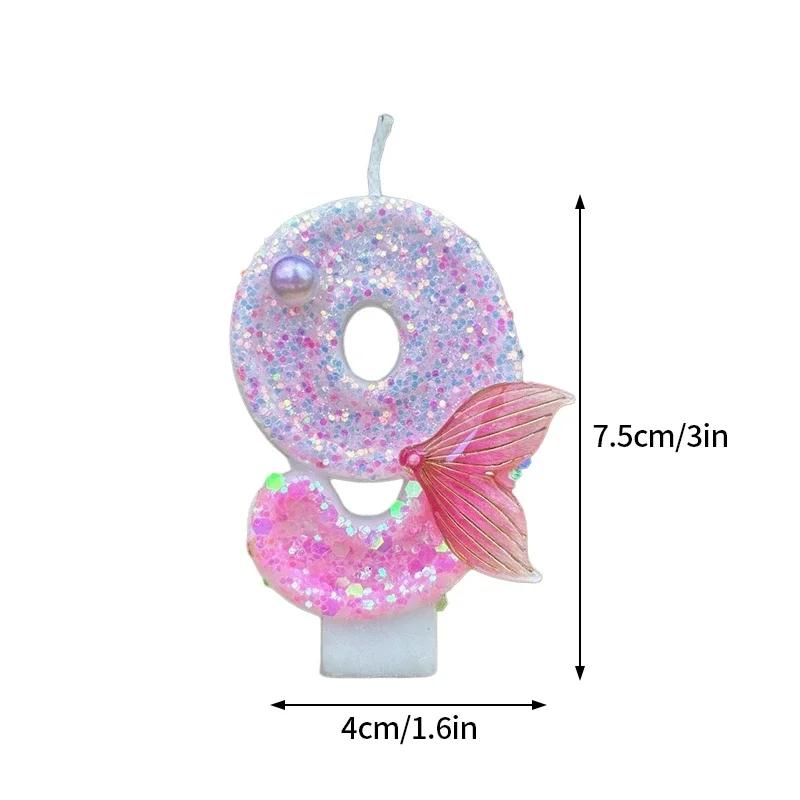 Mermaid Tail 3D Cake Candle 0-9 Number Birthday Candles Glitter Cake Topper Mermaid Theme Birthday Party Wedding Decoration