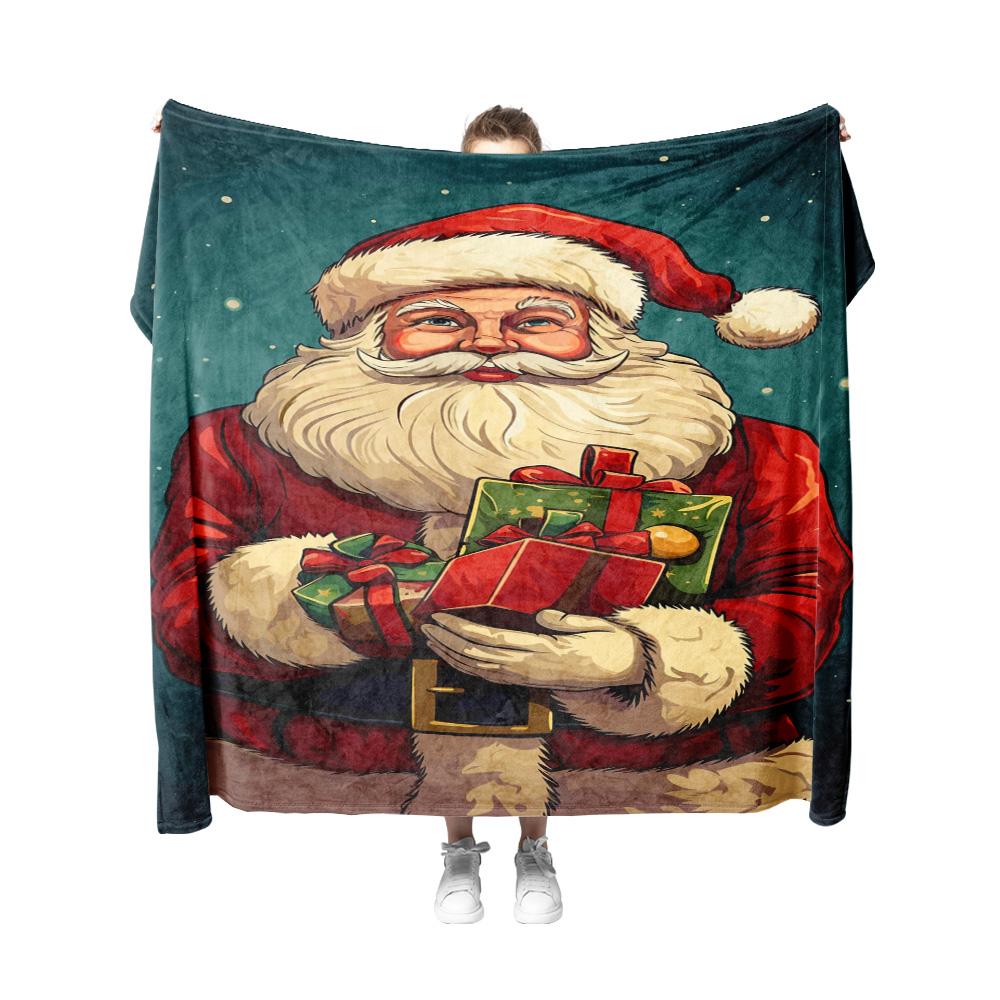 Tuniu Christmas Santa Plush Blanket Soft Warm Throw Sofa Bed Cover Gift for Kids Teens Adults