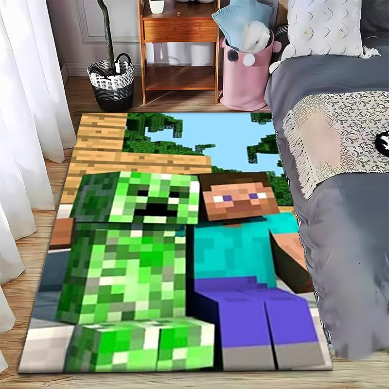 Pixel Art Style Carpet with Green Creeper and Block Character Design Suitable for use as an anti-slip for living room bedroom sofas 40x60cm( 15x23in )