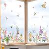 Wondever Summer Flower Window Clings Iris Floral Bird Glass Sticker Decal Anti Collision Double-Side Static Window Decals for Home Glass