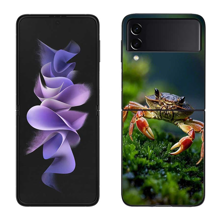 Unique Animal Crab Phone Case For Samsung Z Flip 7 6 5G Galaxy Z Flip 5 4 3 Black Hard Cell Cover Luxury PC Shell Coque