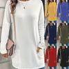 Women Crew Neck Long Sleeve Tunic Top With Side Pockets Casual Multi Color Longline Blouse