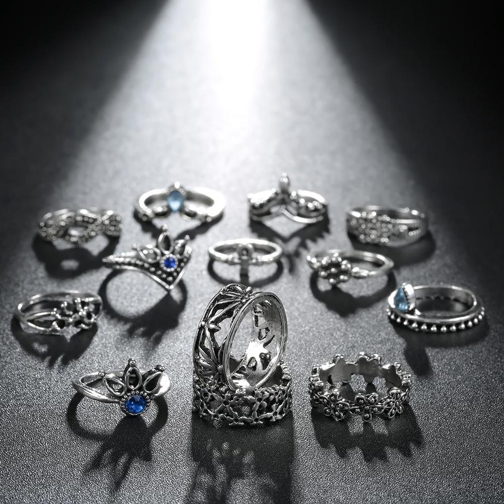 13Pcs/set New Arrival Vintage Crystal Ring Elegant Finger Ring Sets Women Accessories Jewelry