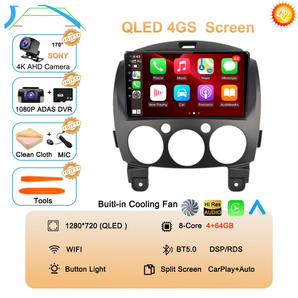 Android 14 Car Radio Multimedia Player For MAZDA 2 Mazda2 2007 2008 2009 2010 2011 2012 2013 2014 GPS Navi 2 Din Autoradio QLED