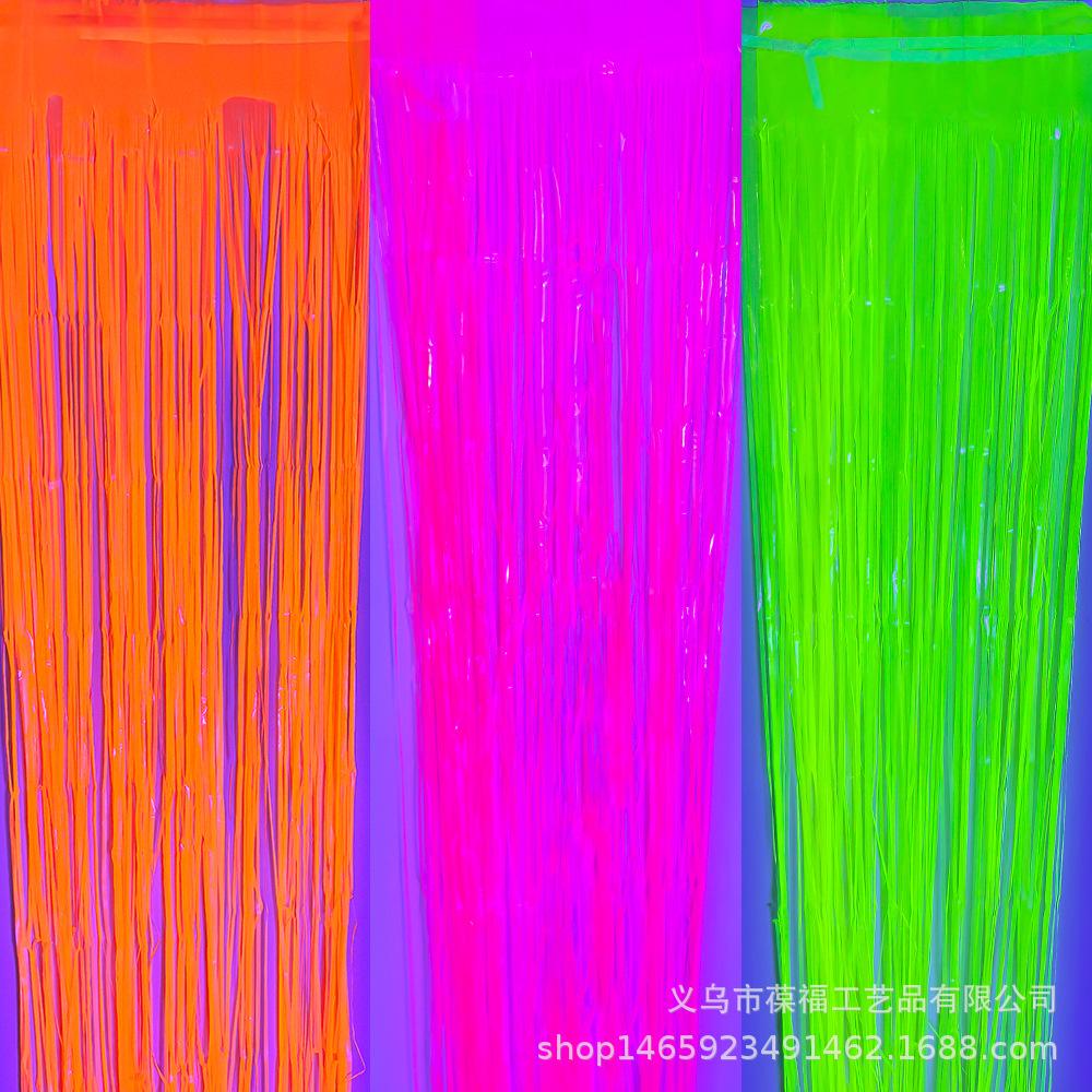 Multi-Color Glow in the Dark Fringe Curtain Fluorescent Macaron Streamers Curtain Photo Booth Backdrop Neon Birthday Party Decor